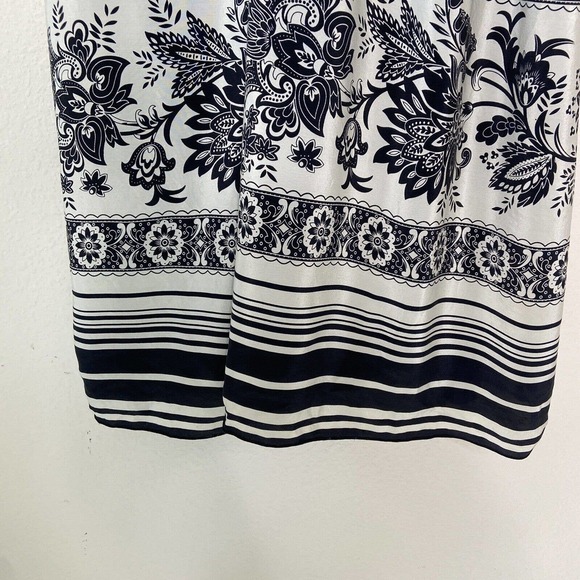 Tristan Silk Black and White Floral and Striped Smocked Back Dress L - Picture 5 of 12